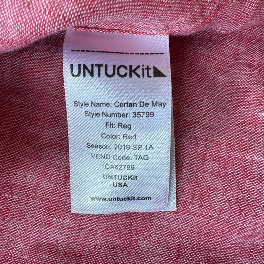 UNTUCKit Certan De May Button Up Shirt Mens Sz L Red 100% Linen Long Sleeve